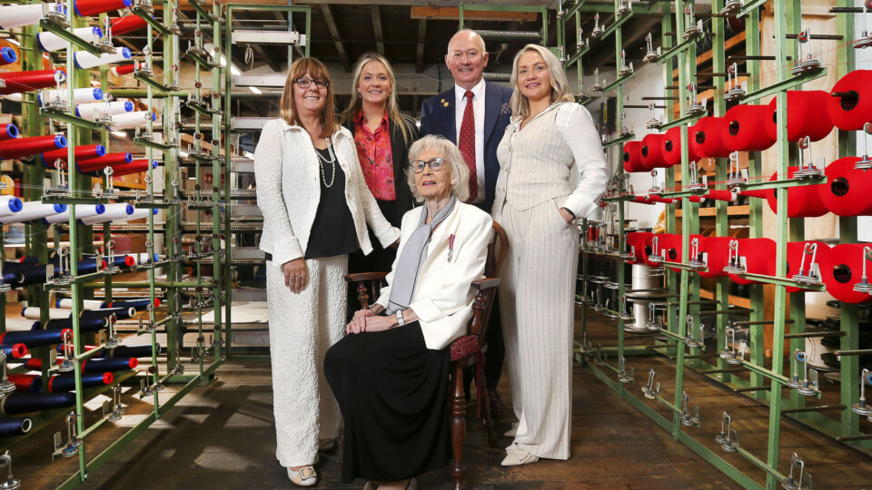 Picture: Lorne Campbell / Guzelian
Wyedean Weaving’s 60th anniversary celebrations their mill in Haworth, West Yorkshire.
Picture shows the Wright family, from left, Deb, Susannah, Norma (seated), Robin, and Rosie.
PICTURE TAKEN ON MONDAY 8 APRIL 2024