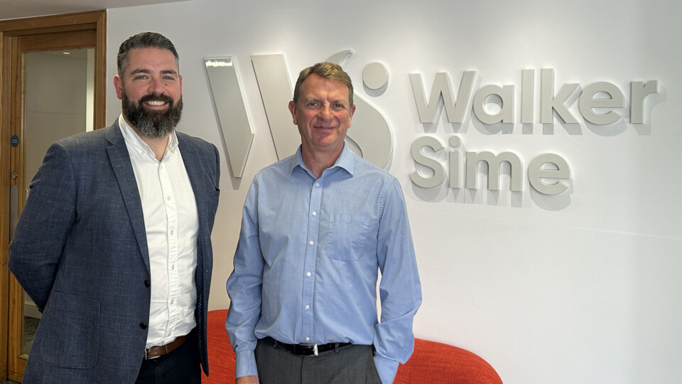Walker Sime's Co-founder Jon Sime (right) welcomes Gareth Robertson who joins as UK Director of Quantity Surveying