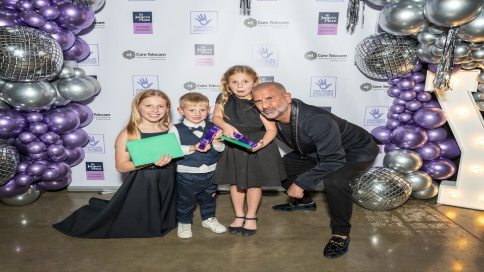 CEO, Mahmood Mazhar pictured with Late Legend Rob Burrow's children, Maya, Jackson, and Macy Burrow (from right to left) at the Yorkshire Children of Courage Awards (2023).