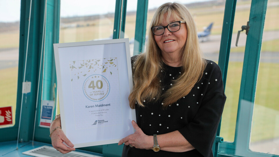 Karen Maidment, who has celebrated 40 years working at Teesside International Airport.
Picture by Tom Banks