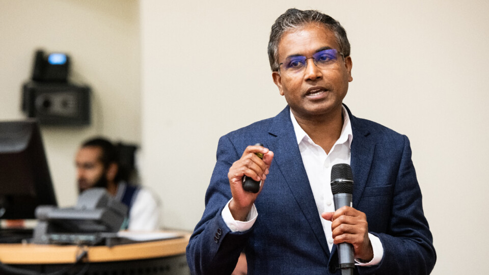 Professor Hassan Ugail, Director of the Centre for Visual Computing and Intelligent Systems at the University of Bradford, speaks at the AI Forum