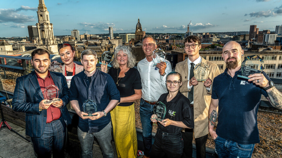 Leeds Manufacturing Festival Awards Winners L. to R.  Eesa Mahmood - Apprentice Winner, Isabelle Pearce - Rising Star, Matthew Lambert - Future Manufacturing Leader, Mitch Scott - Manufacturing Advisor,  Ben Wilson of MPM Ltd - Employer of the Year, Kiera Barrass - Rising Star,   Cameron Pinder - Manufacturing Ambassador,  Nick Robinson, Manufacturing Leader