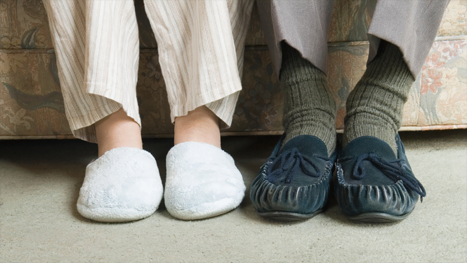 Couple wearing well fitting slippers