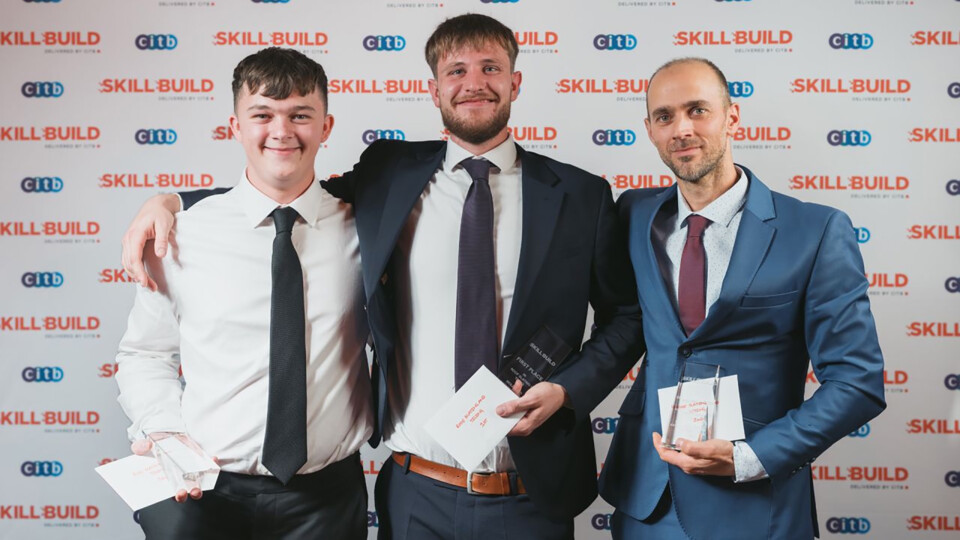 (L-R) SkillBuild 2025 Roof Slating & Tiling winners Mark Knight (Bronze Medal), Samuel Jinks (Gold Medal), and Levente Szasz (Silver Medal).