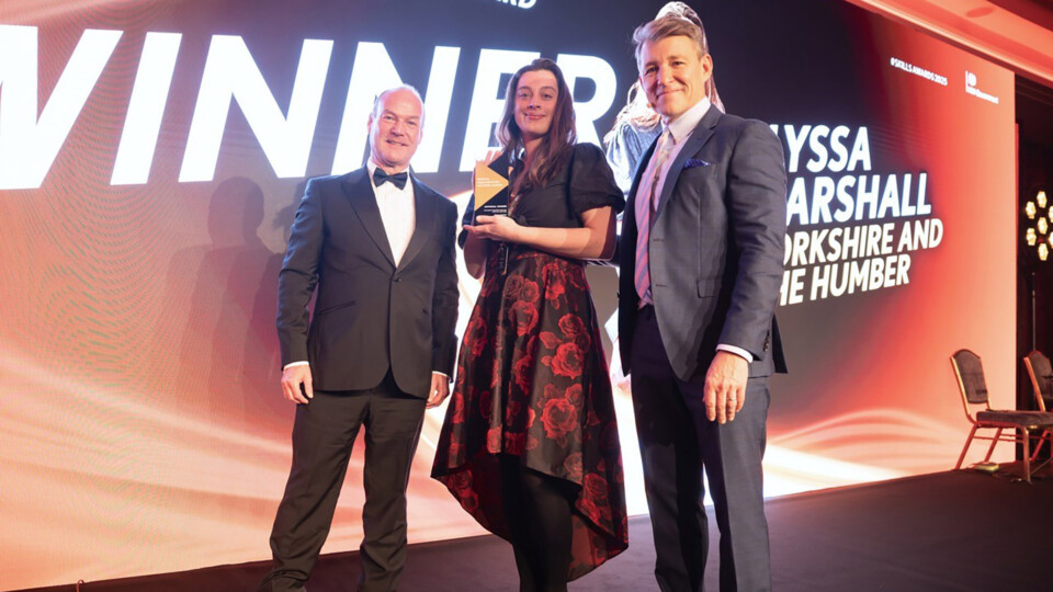 (L-R) Neil Travis, Regional Director of Operations at Amazon, apprentice Elyssa Marshall, and celebrity host Ben Shepherd. 
