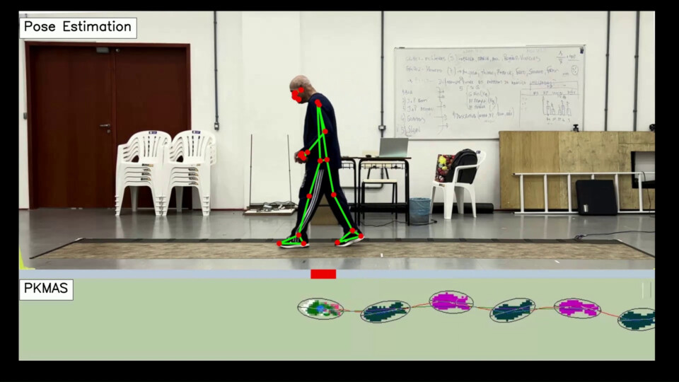 A person with Parkinson’s carries out the gait assessment which uses AI. Images credit: University of Bradford.