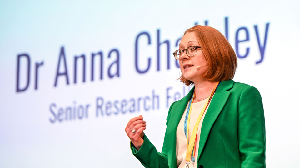 Dr Anna Chalkley, Senior Research Fellow at the University of Bradford, speaking at the 2024 Whole Schools Physical Activity conference. Picture credit: University of Bradford/Kiran Mehta.