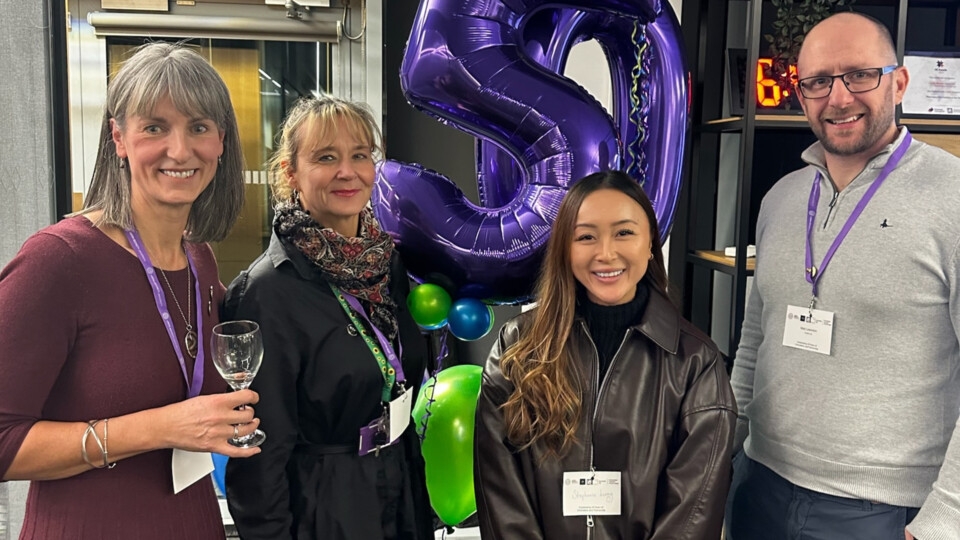 l-r: Rosi Newman, LBU Funding Support Manager, Dr Catherine Ashworth, Stephanie Leung, Matt Lewindon (Ardent Managing Director) 