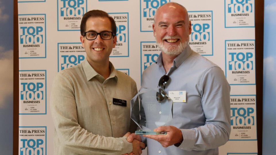 Professor Brendan Paddison Dean of York Business School at York St John University and Marcus Brew MD UNTHA UK. Image credit: York St John University