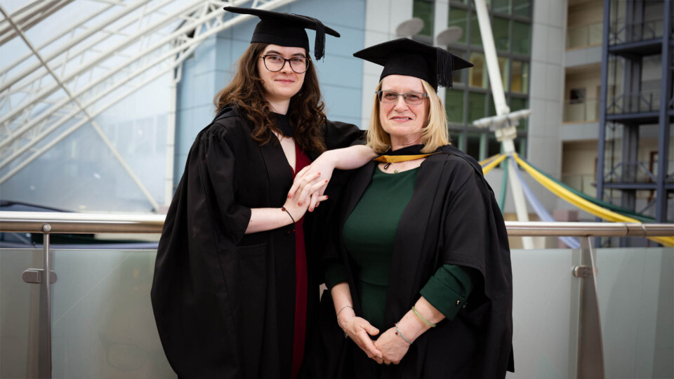  From left, Anysia Padgett and her mother, Elaine Shaw, graduate from the University of Bradford. Images credit: University of Bradford/Kiran Mehta@KM Images and Elaine Shaw and Anysia Padgett