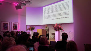 Professor Gaffney delivering his acceptance speech at the British Academy. Credit: the British Academy.